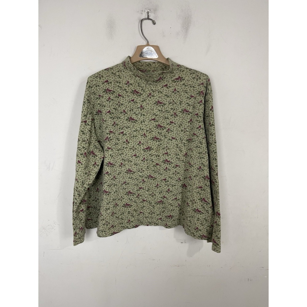Croft & Barrow Womens Turtleneck Shirt 3X Christmas Holiday Cardinal Birds Holly